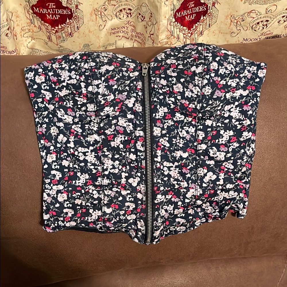 Floral Bustier Top with Zipper